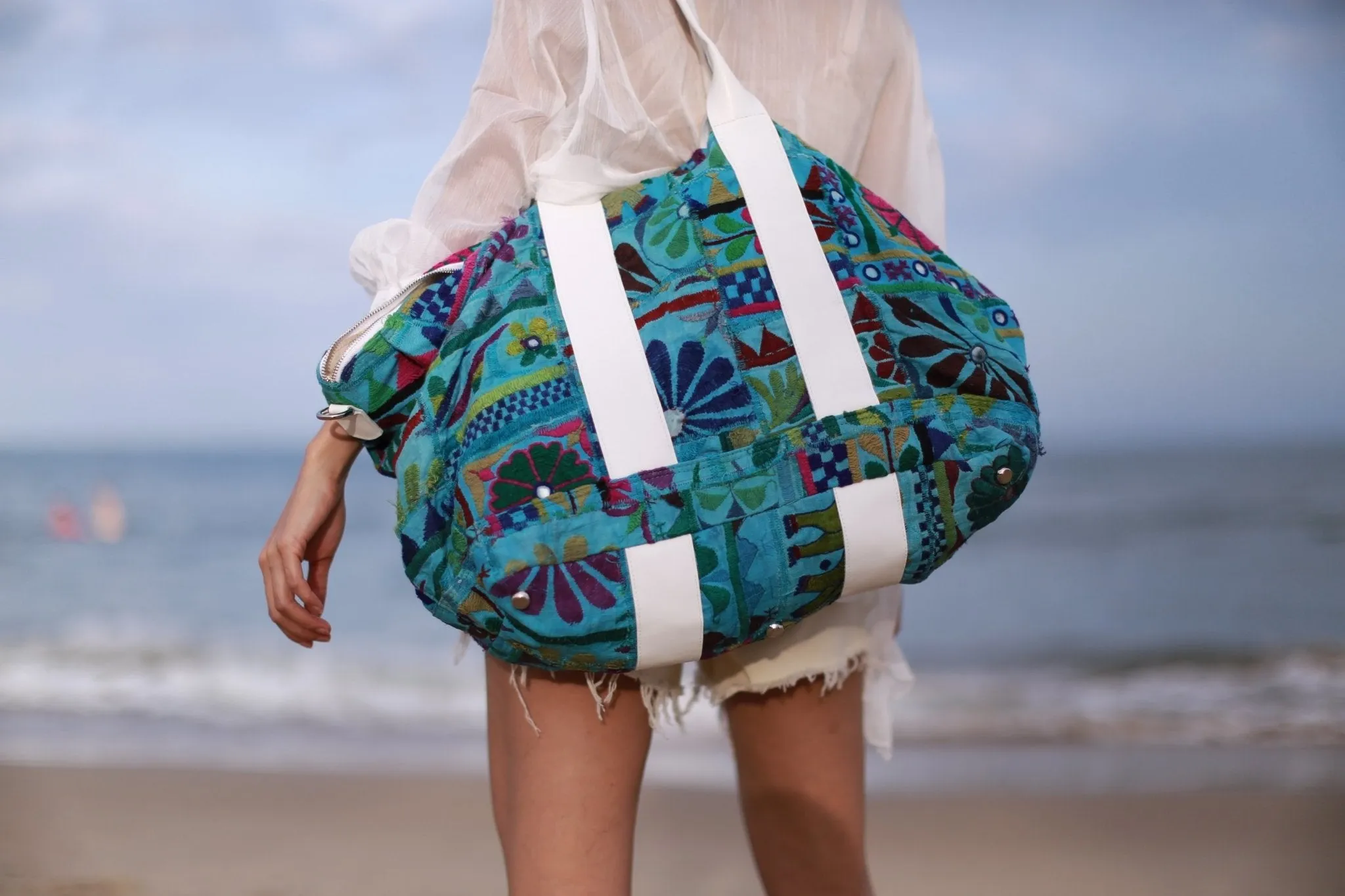 EMBROIDERED PATCHWORK DUFFLE WEEKENDER