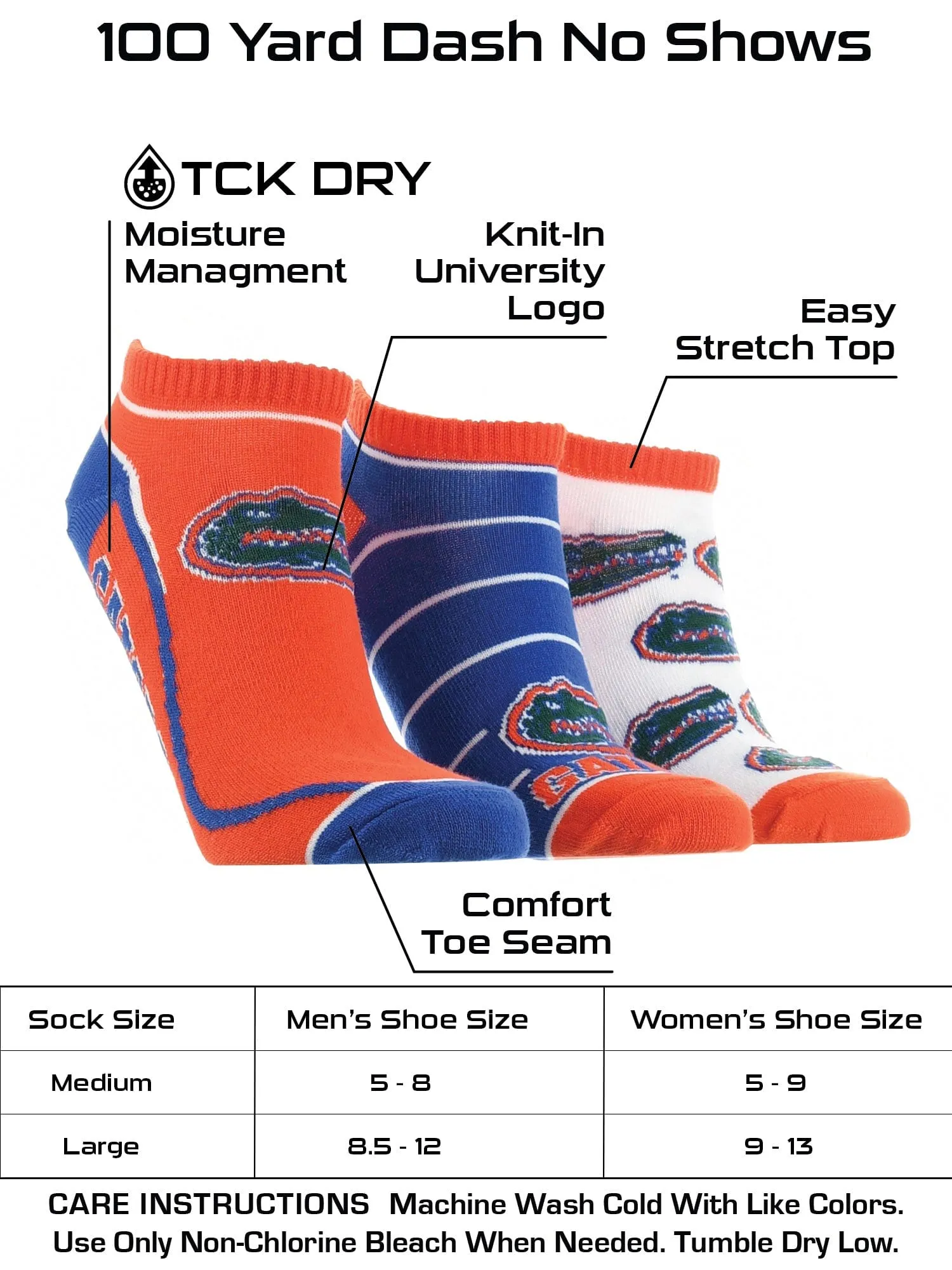 Florida Gators No Show Socks Full Field 3 Pack