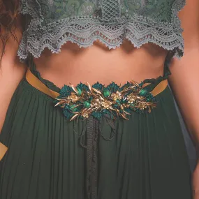 Glamour belt in emerald and golden colours