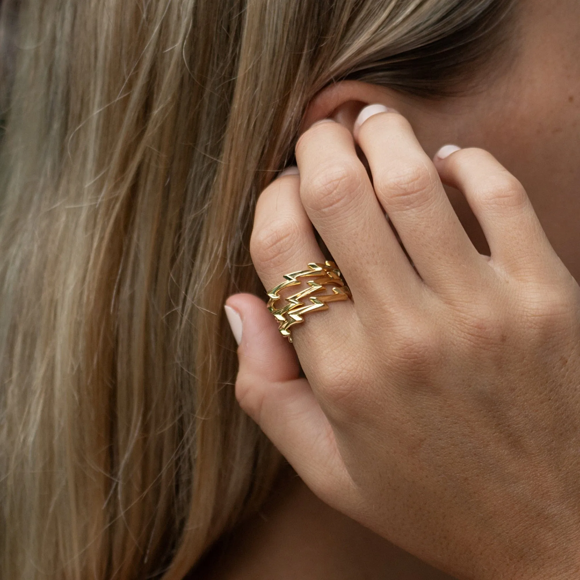 Gold Plated Lightning Bolt Stacking Ring