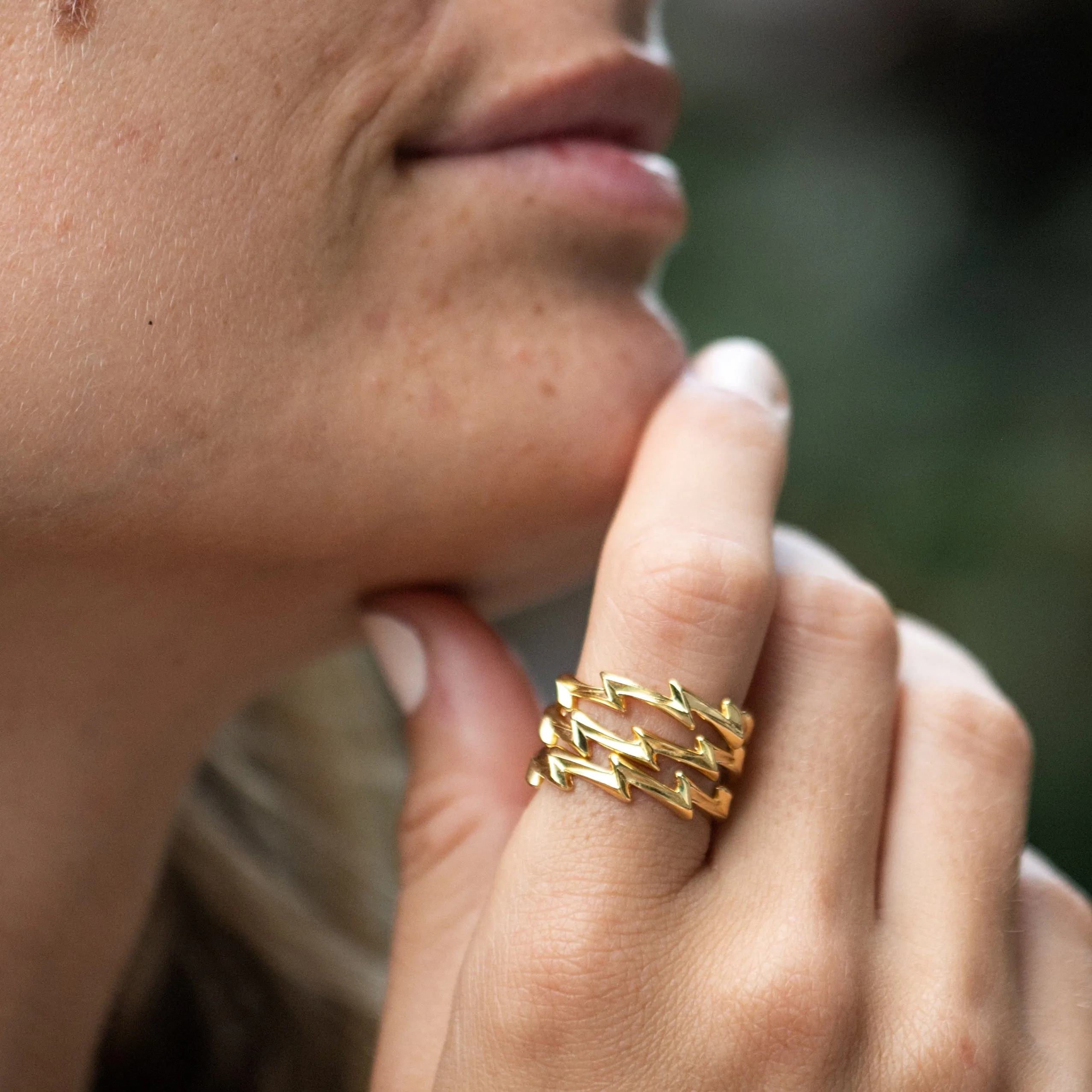 Gold Plated Lightning Bolt Stacking Ring