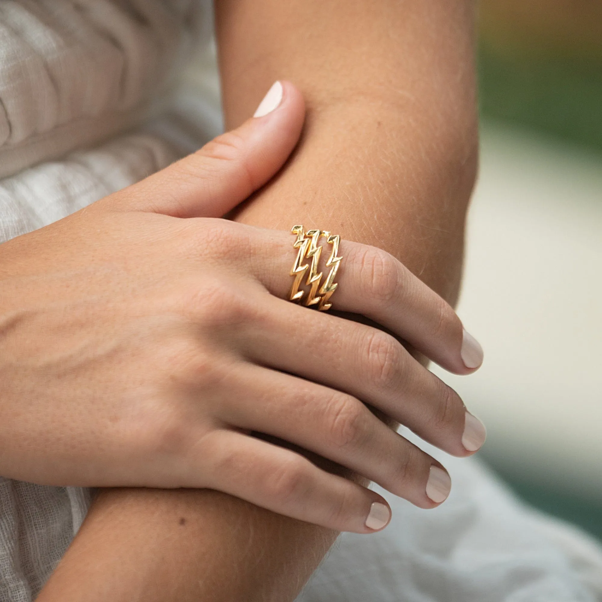 Gold Plated Lightning Bolt Stacking Ring