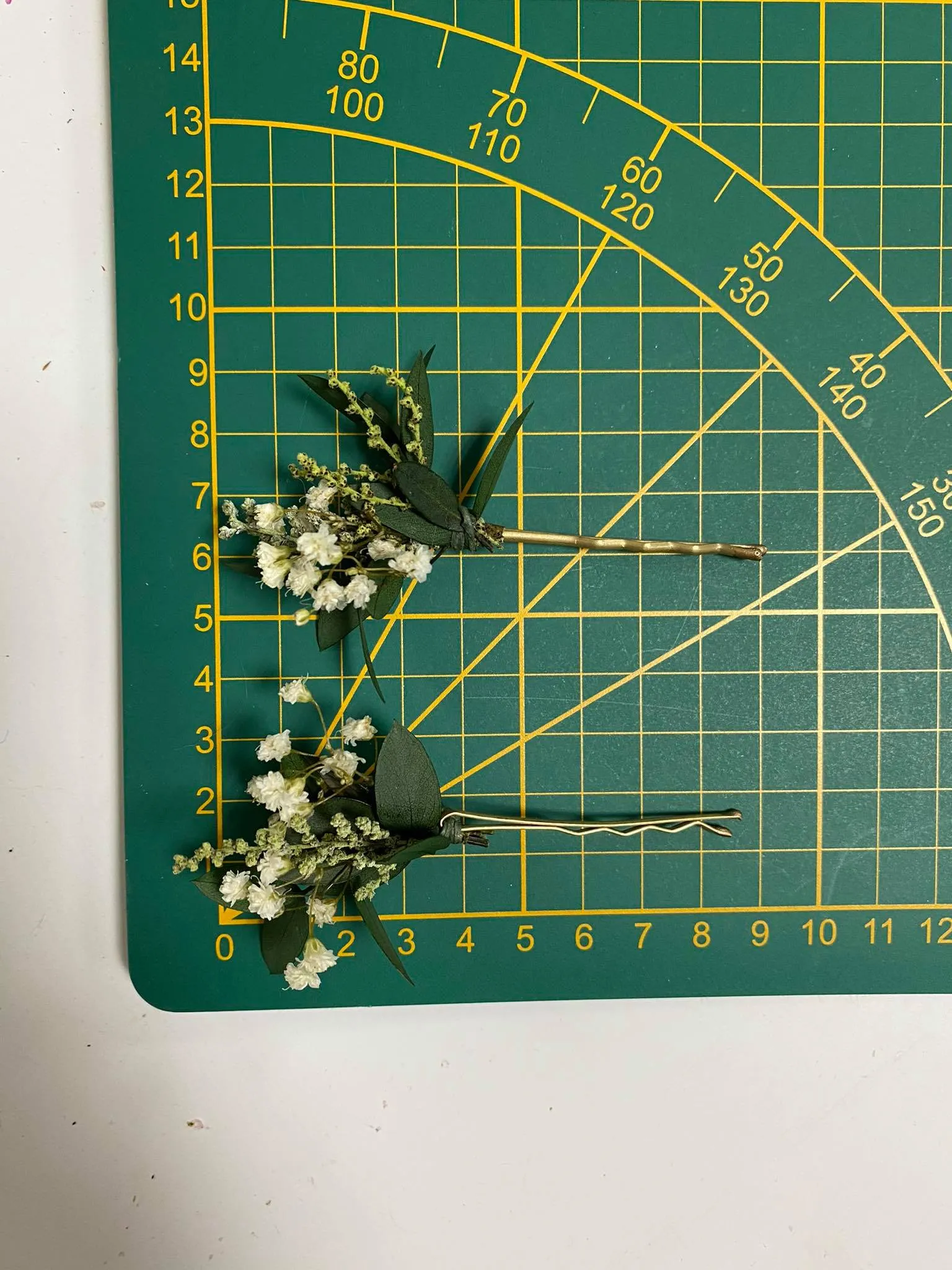 Greenery eucalyptus hairpins with baby's breath