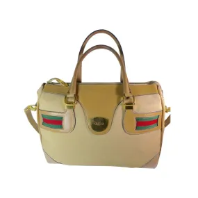 GUCCI Tan Leather and Canvas Shoulder Bag