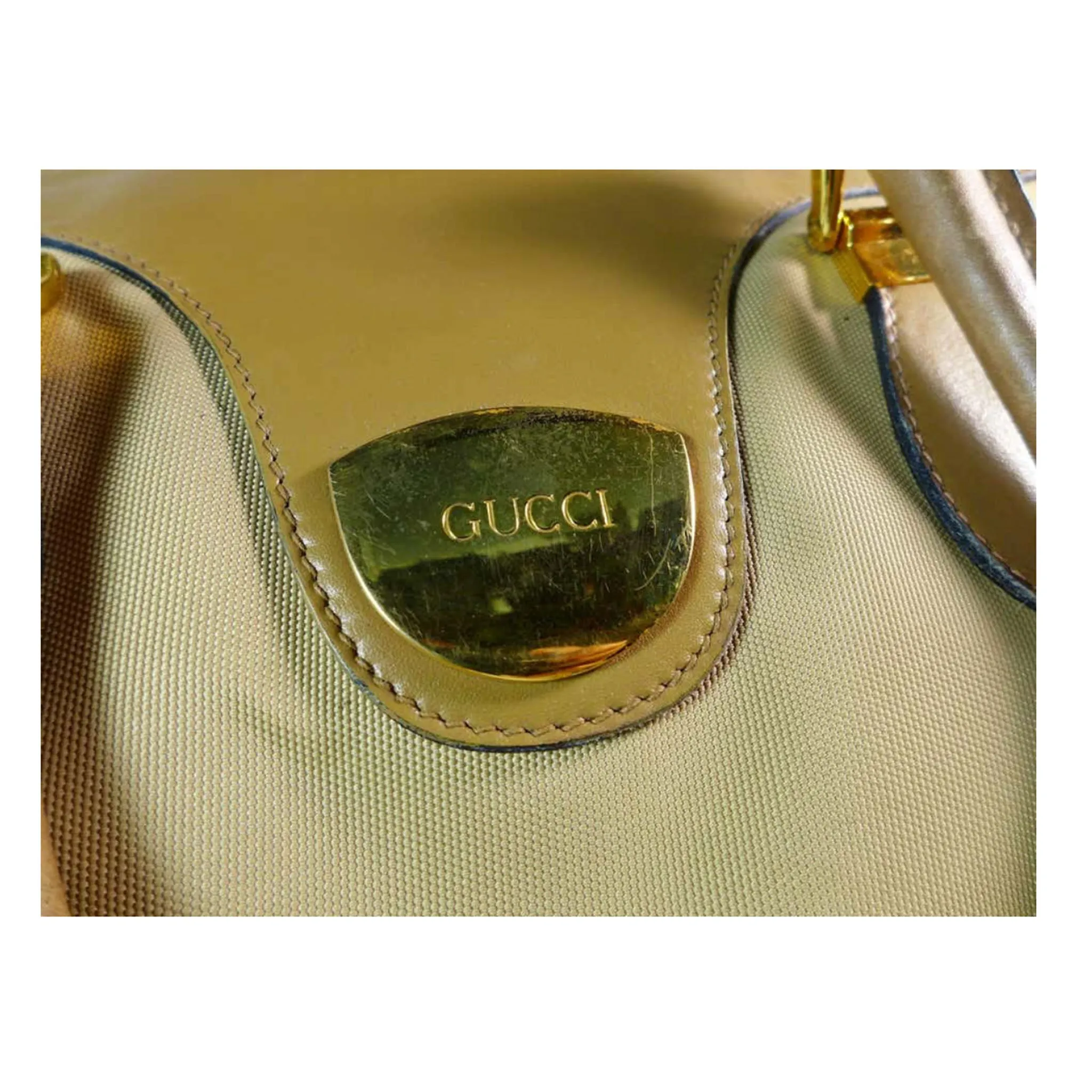 GUCCI Tan Leather and Canvas Shoulder Bag