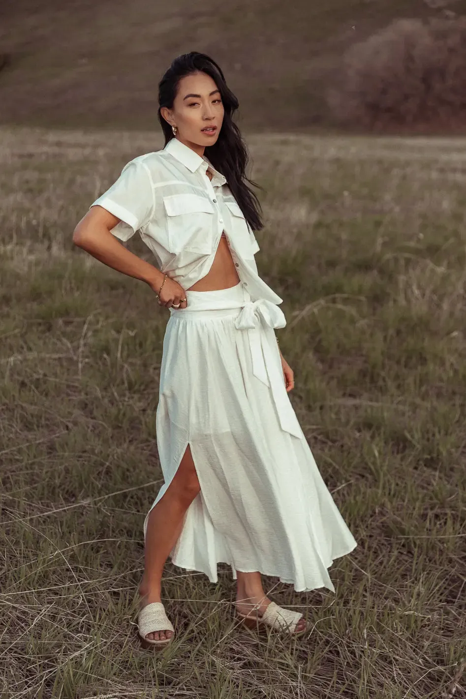 Kiri Double Slit Skirt in White - FINAL SALE