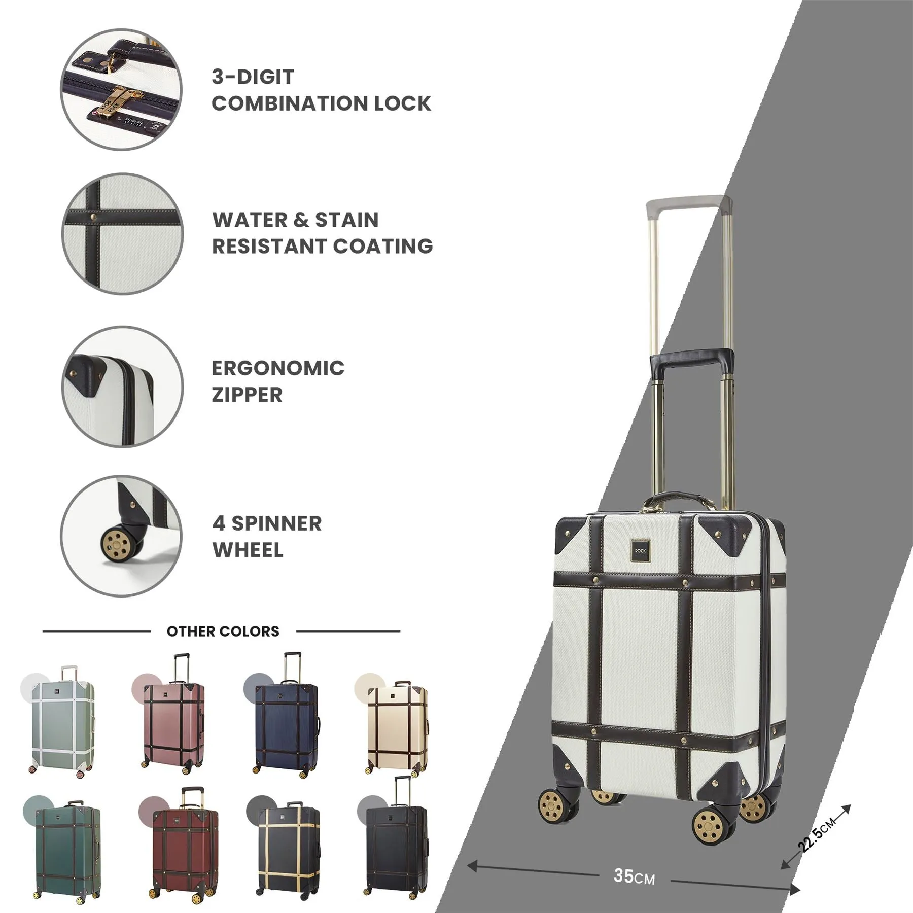 Luggage Suitcase Travel Bag Carry On Hand Cabin Check in Hard-Shell 4 Spinner Wheels Trolley Set | Vintage