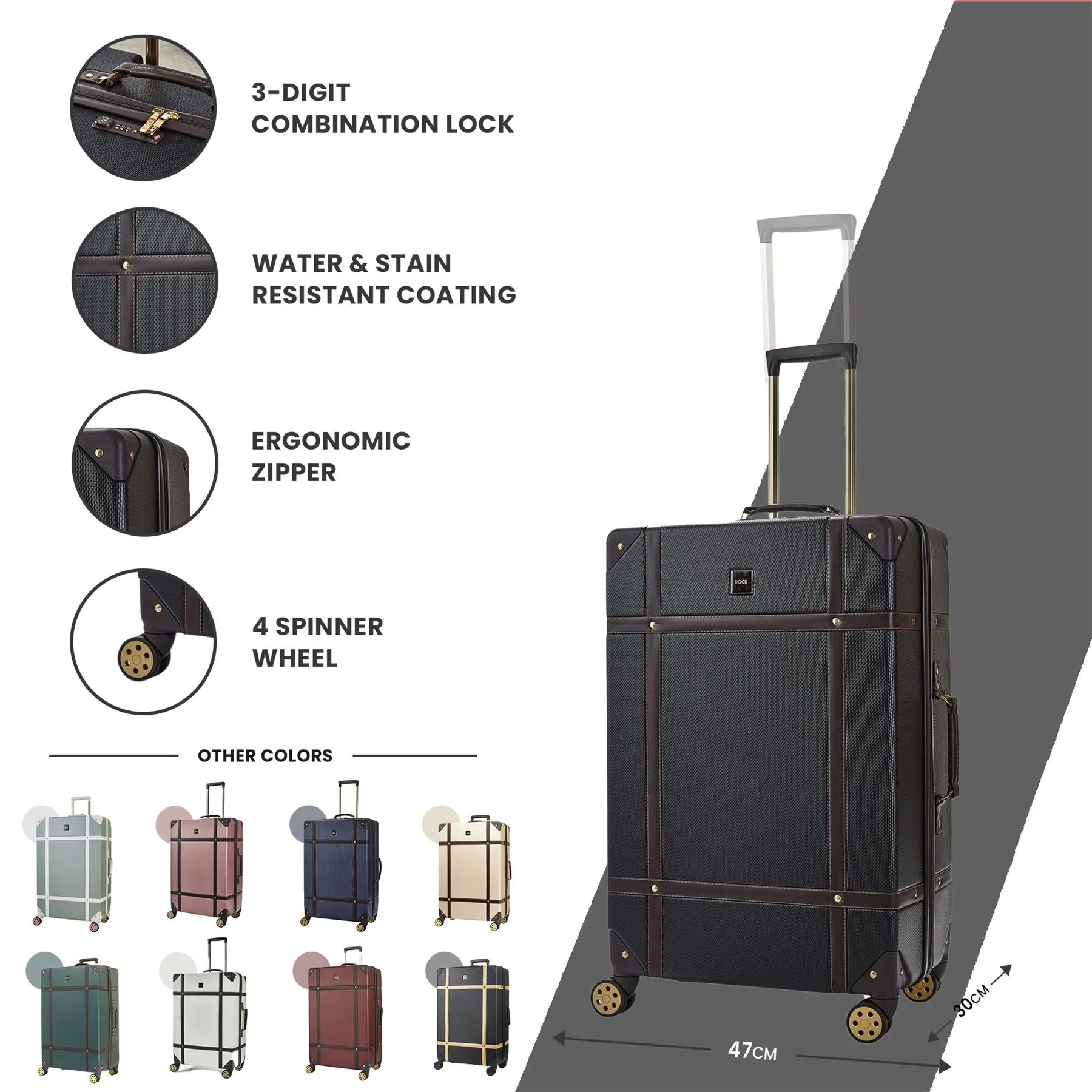 Luggage Suitcase Travel Bag Carry On Hand Cabin Check in Hard-Shell 4 Spinner Wheels Trolley Set | Vintage