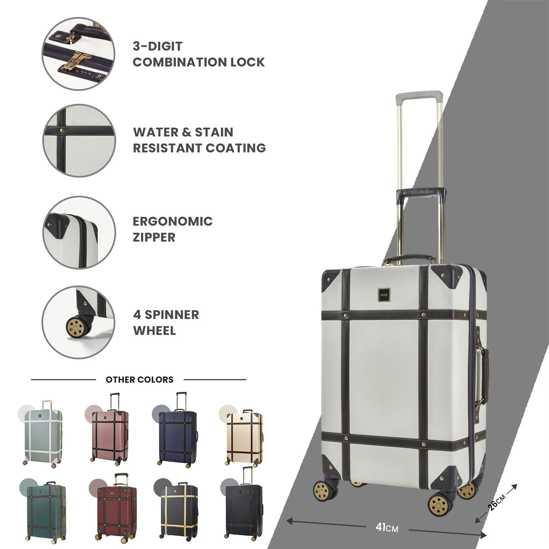 Luggage Suitcase Travel Bag Carry On Hand Cabin Check in Hard-Shell 4 Spinner Wheels Trolley Set | Vintage