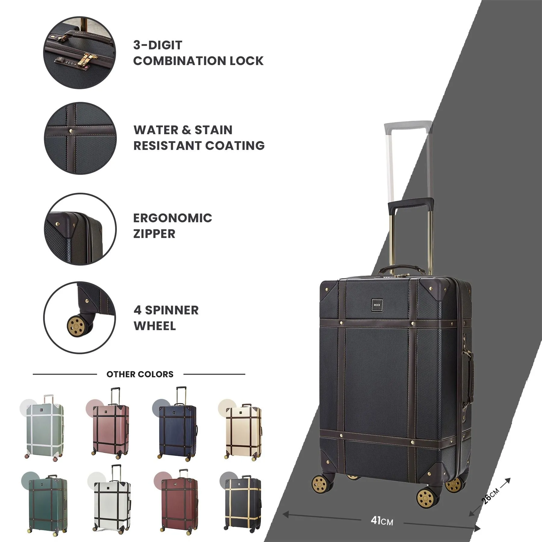 Luggage Suitcase Travel Bag Carry On Hand Cabin Check in Hard-Shell 4 Spinner Wheels Trolley Set | Vintage