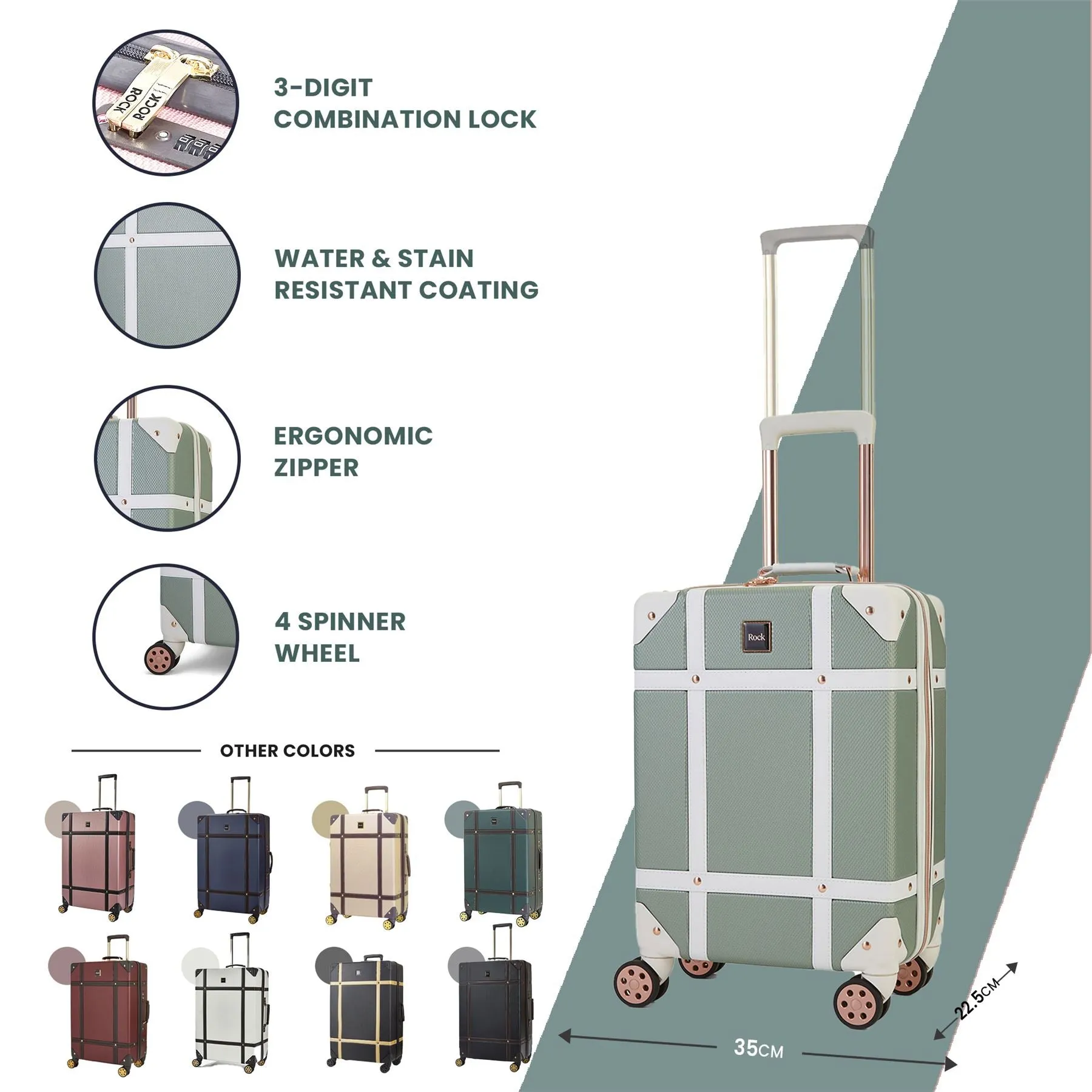 Luggage Suitcase Travel Bag Carry On Hand Cabin Check in Hard-Shell 4 Spinner Wheels Trolley Set | Vintage