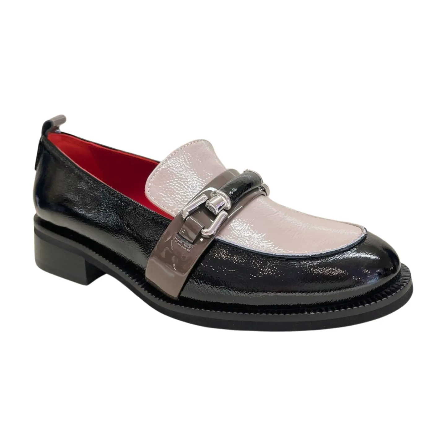 Marco Moreo Black Taupe  Patent Leather Loafer  GF205