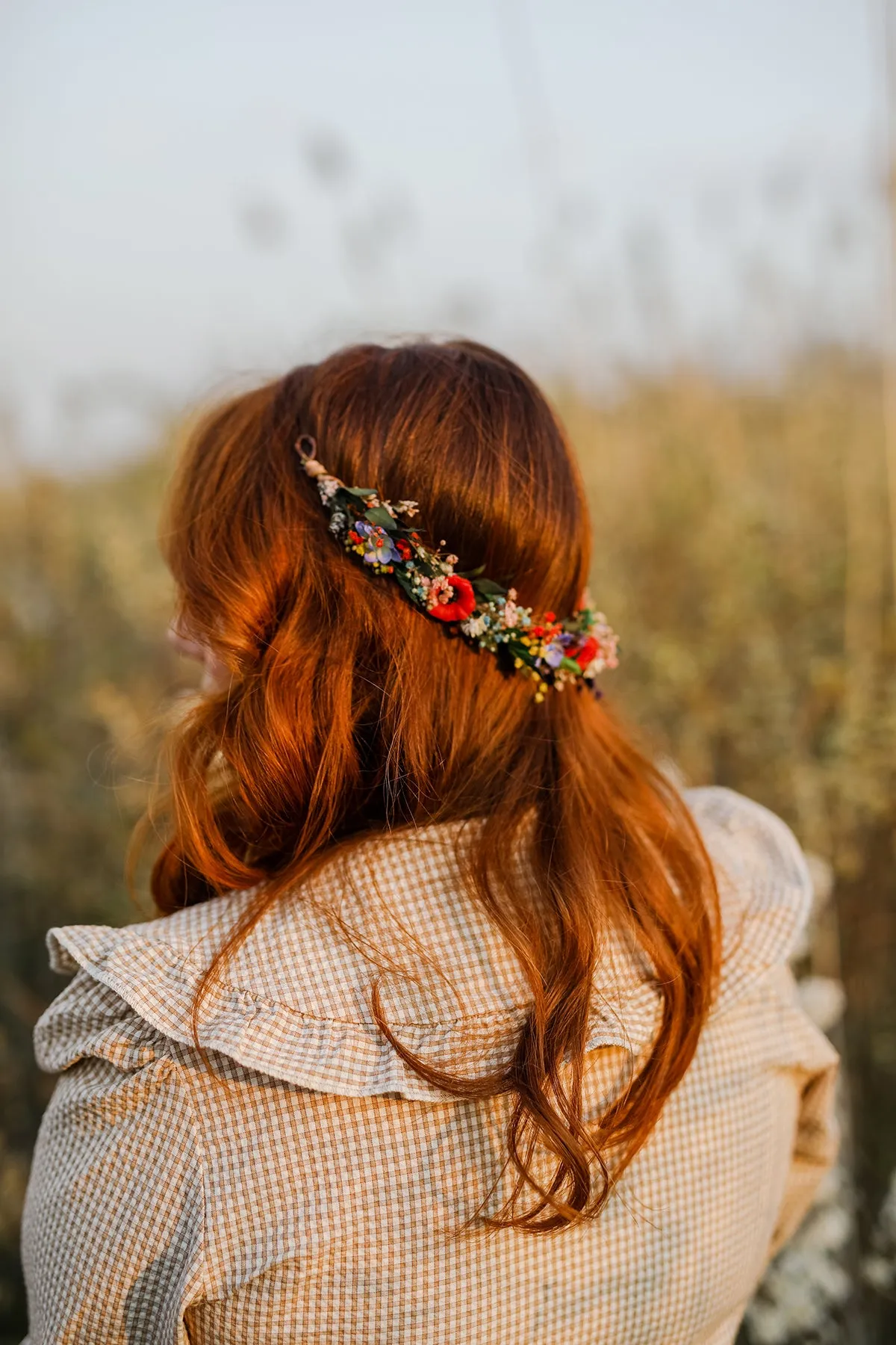 Meadow flower half wreath Bridal hair flower Colourful wedding crown Half wreath with poppy flowers Wedding hair accessories Magaela