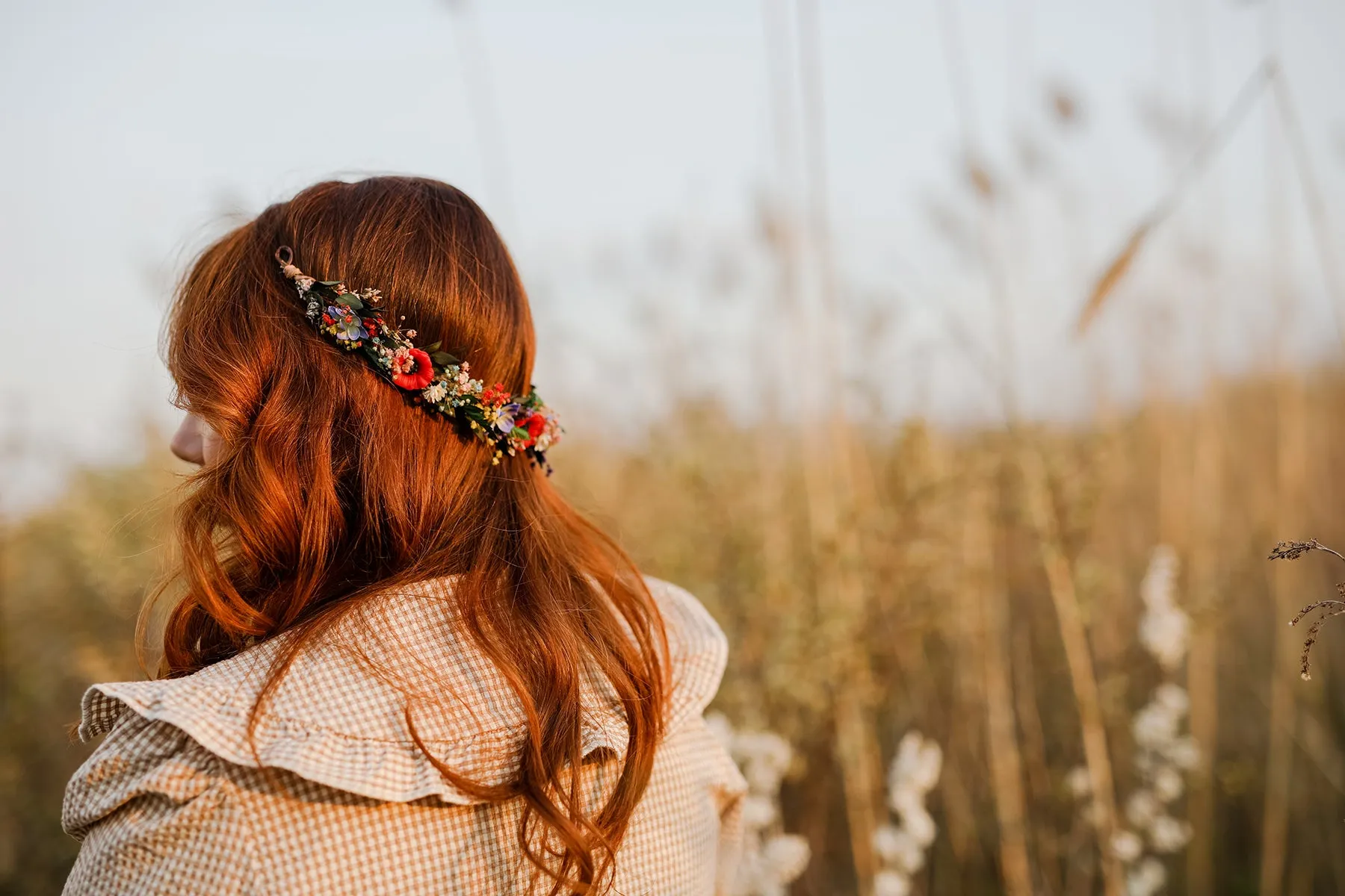 Meadow flower half wreath Bridal hair flower Colourful wedding crown Half wreath with poppy flowers Wedding hair accessories Magaela