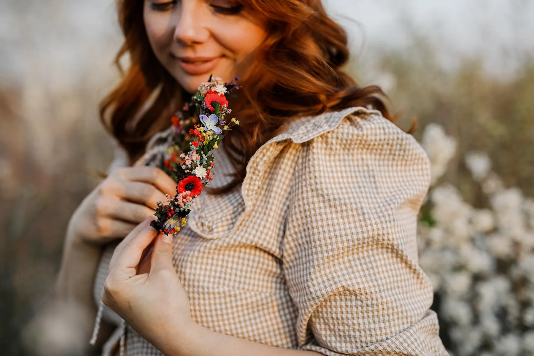 Meadow flower half wreath Bridal hair flower Colourful wedding crown Half wreath with poppy flowers Wedding hair accessories Magaela