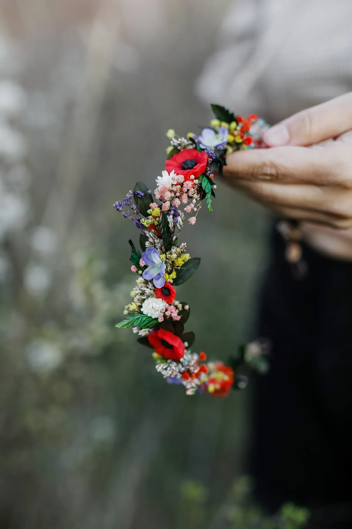 Meadow flower half wreath Bridal hair flower Colourful wedding crown Half wreath with poppy flowers Wedding hair accessories Magaela