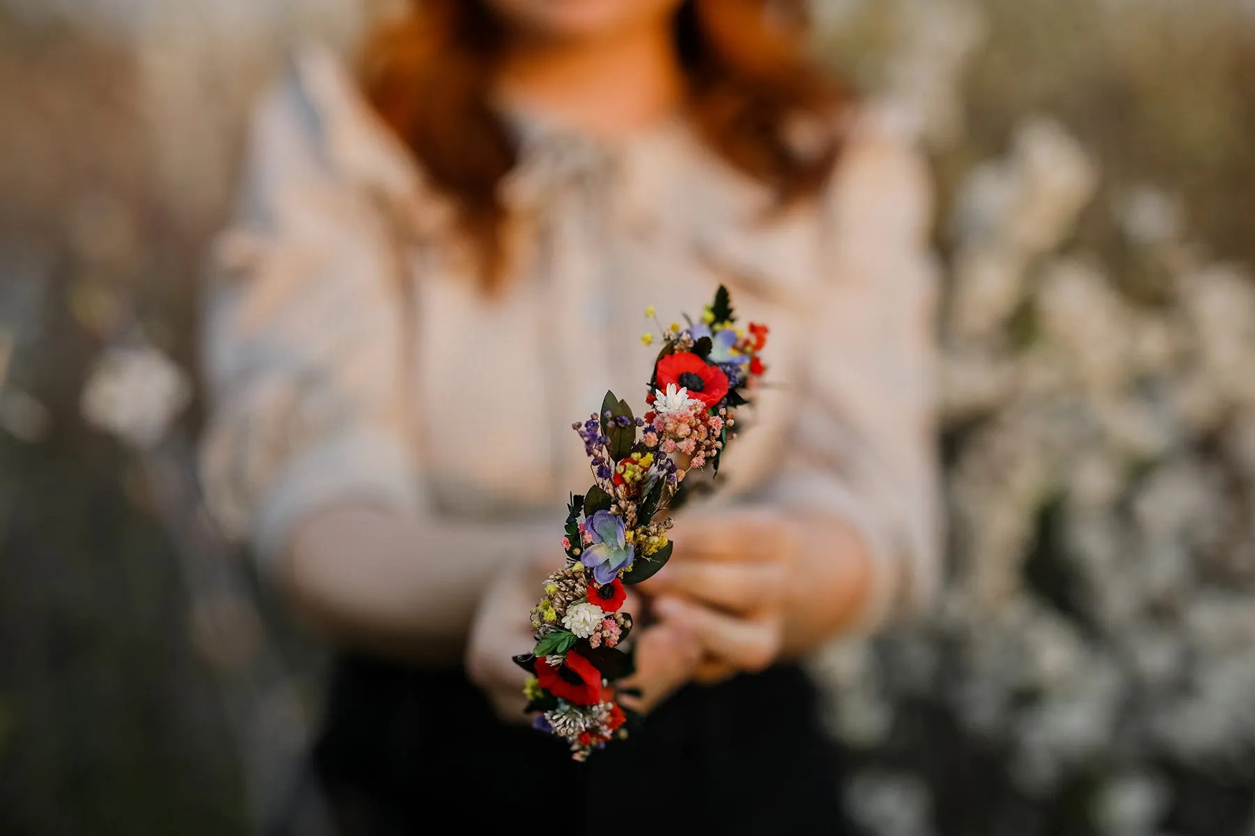 Meadow flower half wreath Bridal hair flower Colourful wedding crown Half wreath with poppy flowers Wedding hair accessories Magaela