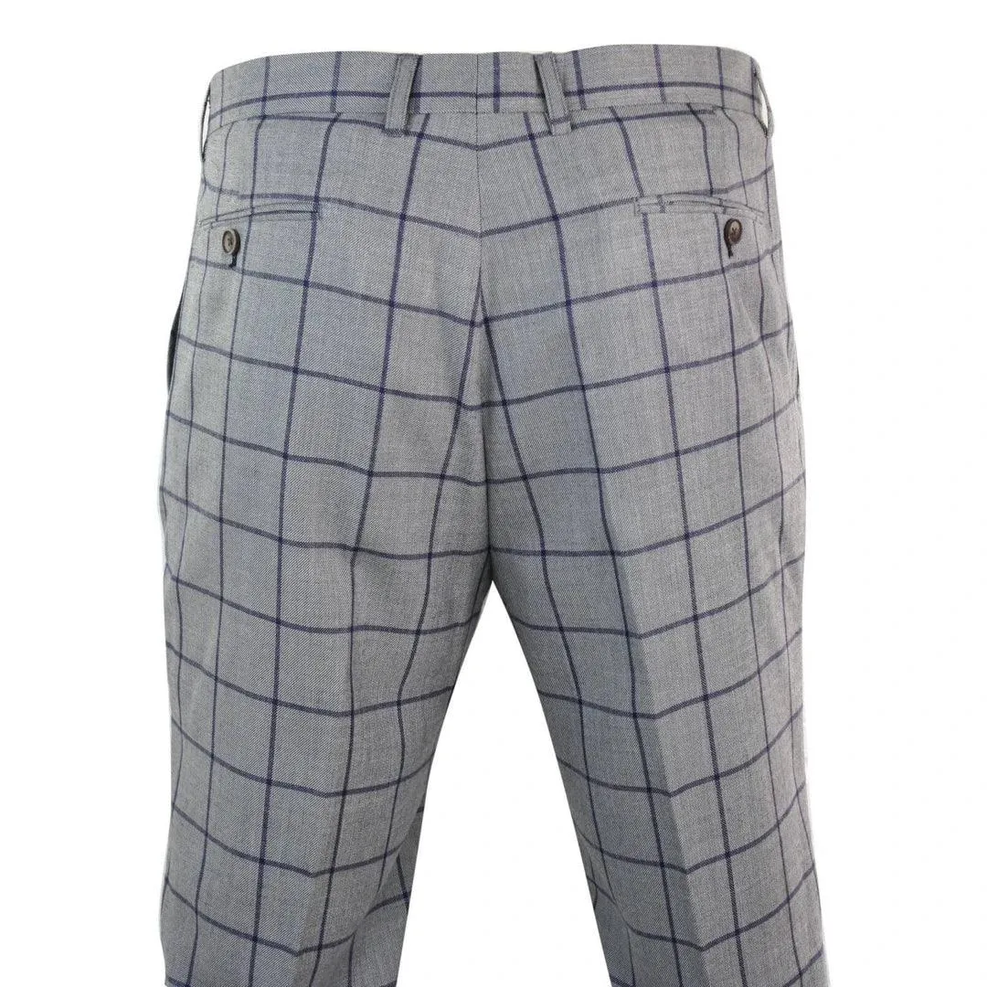 Mens Herringbone Vintage Retro Check Wool Trousers Blinders