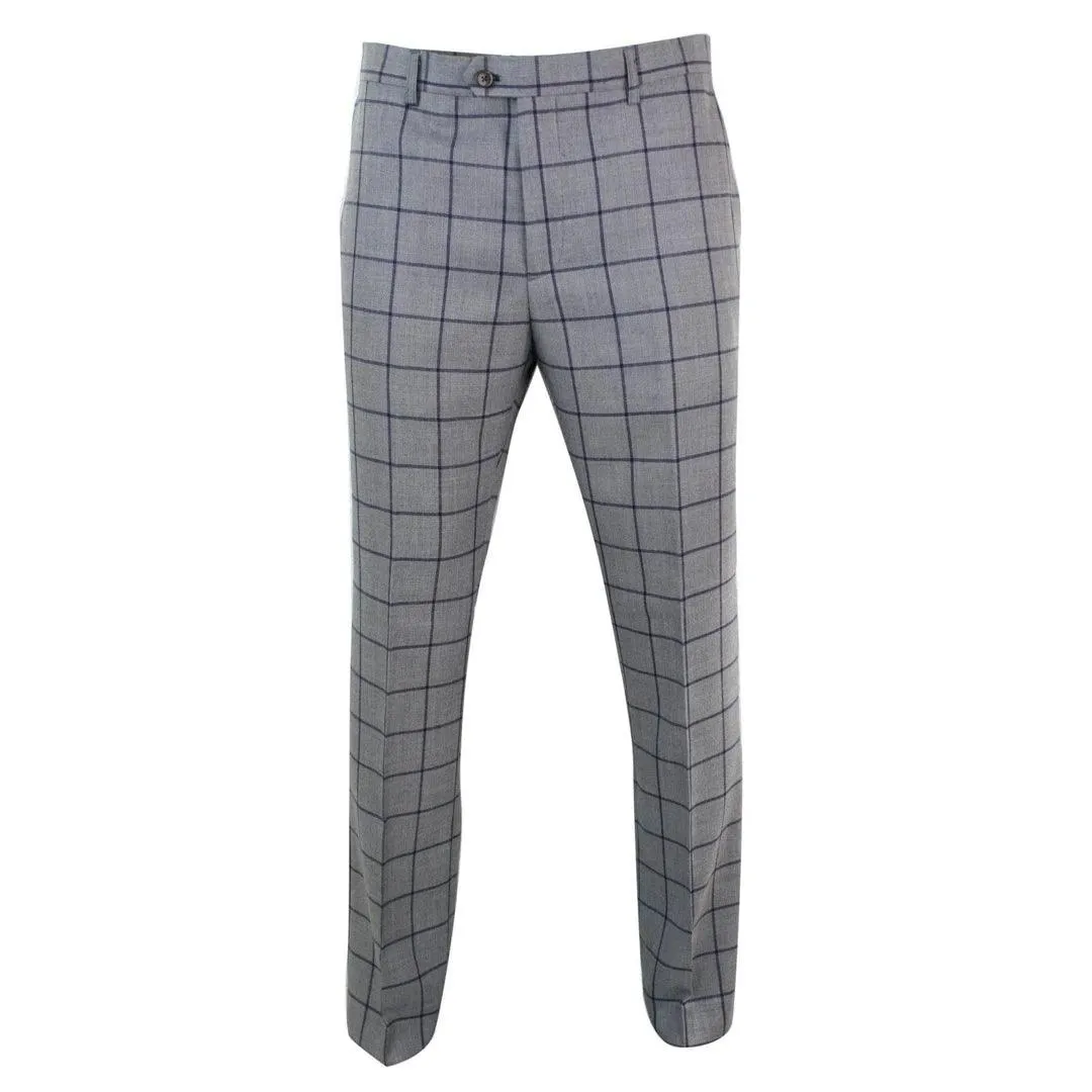 Mens Herringbone Vintage Retro Check Wool Trousers Blinders