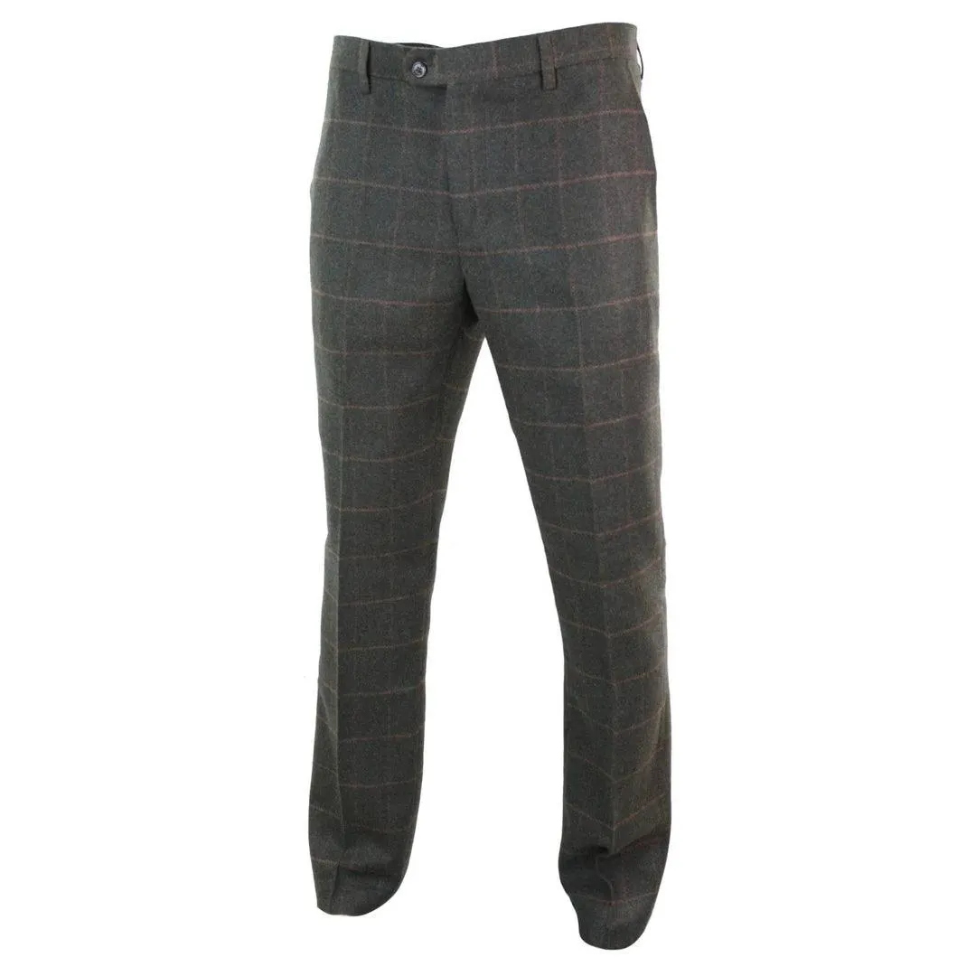 Mens Herringbone Vintage Retro Check Wool Trousers Blinders