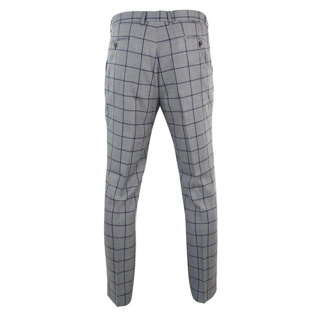 Mens Herringbone Vintage Retro Check Wool Trousers Blinders