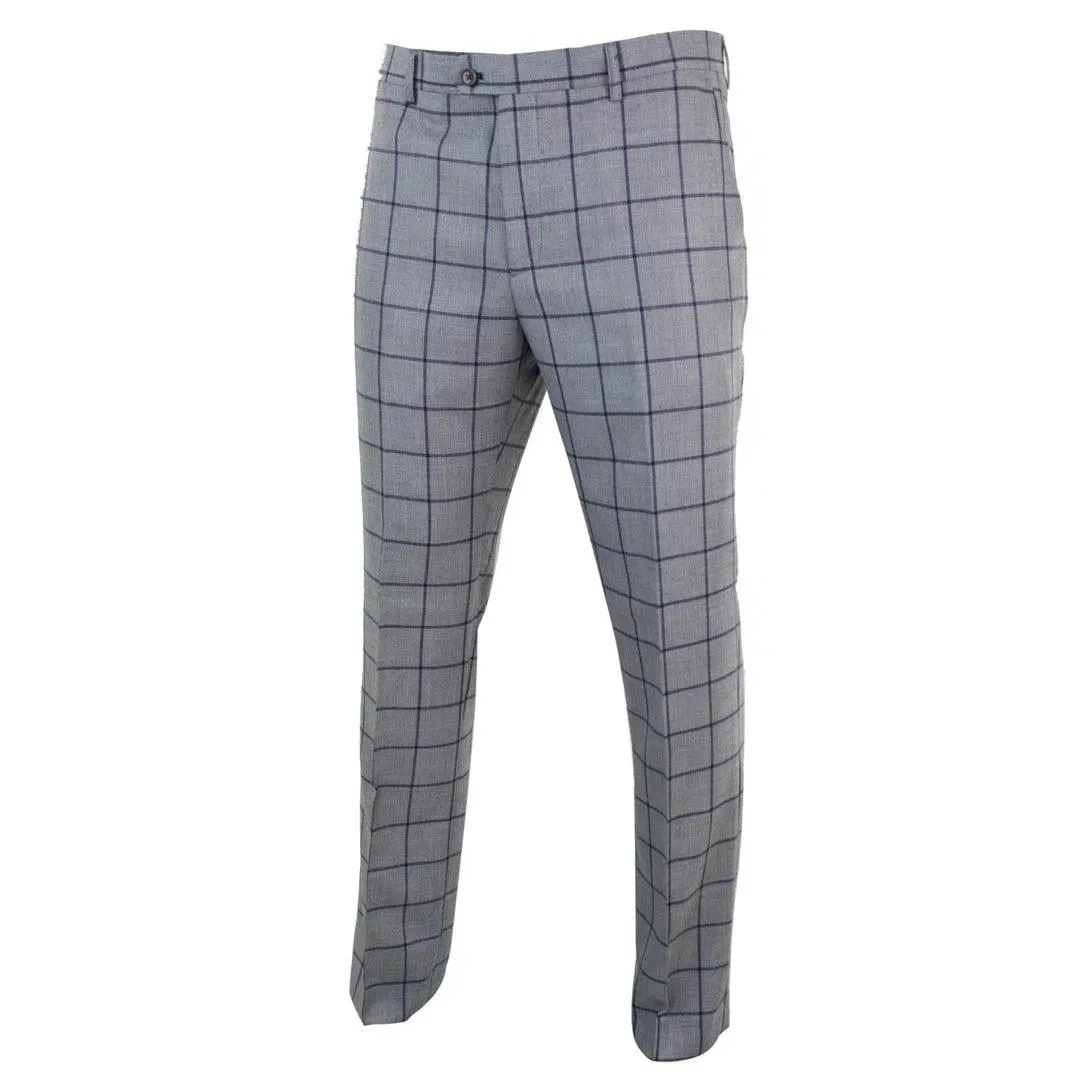 Mens Herringbone Vintage Retro Check Wool Trousers Blinders