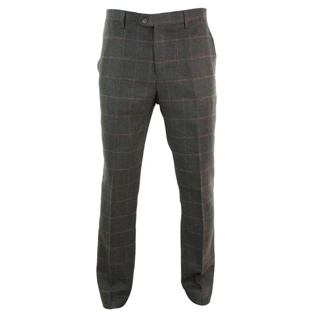 Mens Herringbone Vintage Retro Check Wool Trousers Blinders