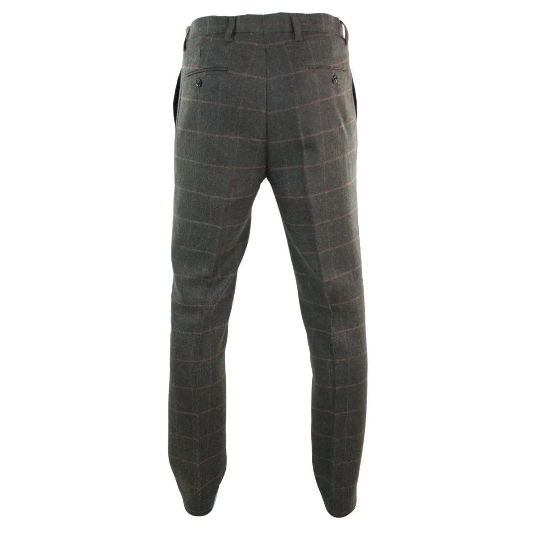 Mens Herringbone Vintage Retro Check Wool Trousers Blinders