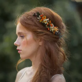 Natural autumn hair comb Flower hair comb Hair flowers Eucalyptus Baby's breath Wedding fall burnt orange flower comb Wedding accessories