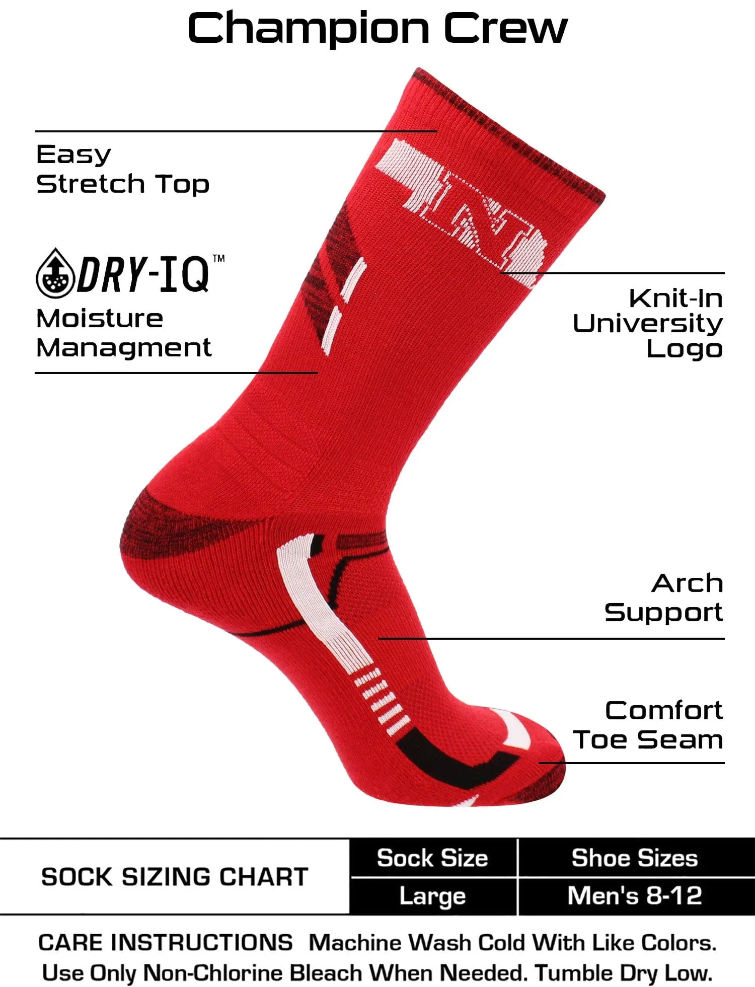 Nebraska Cornhuskers Socks University of Nebraska Cornhuskers Champion Crew Socks