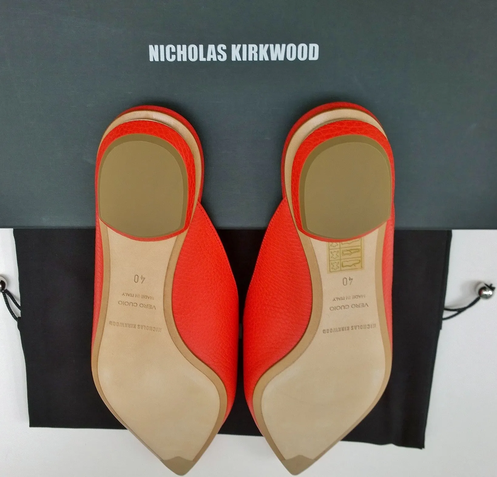 Nicholas Kirkwood Beya Slides in Poppy Red Leather Flats Slippers