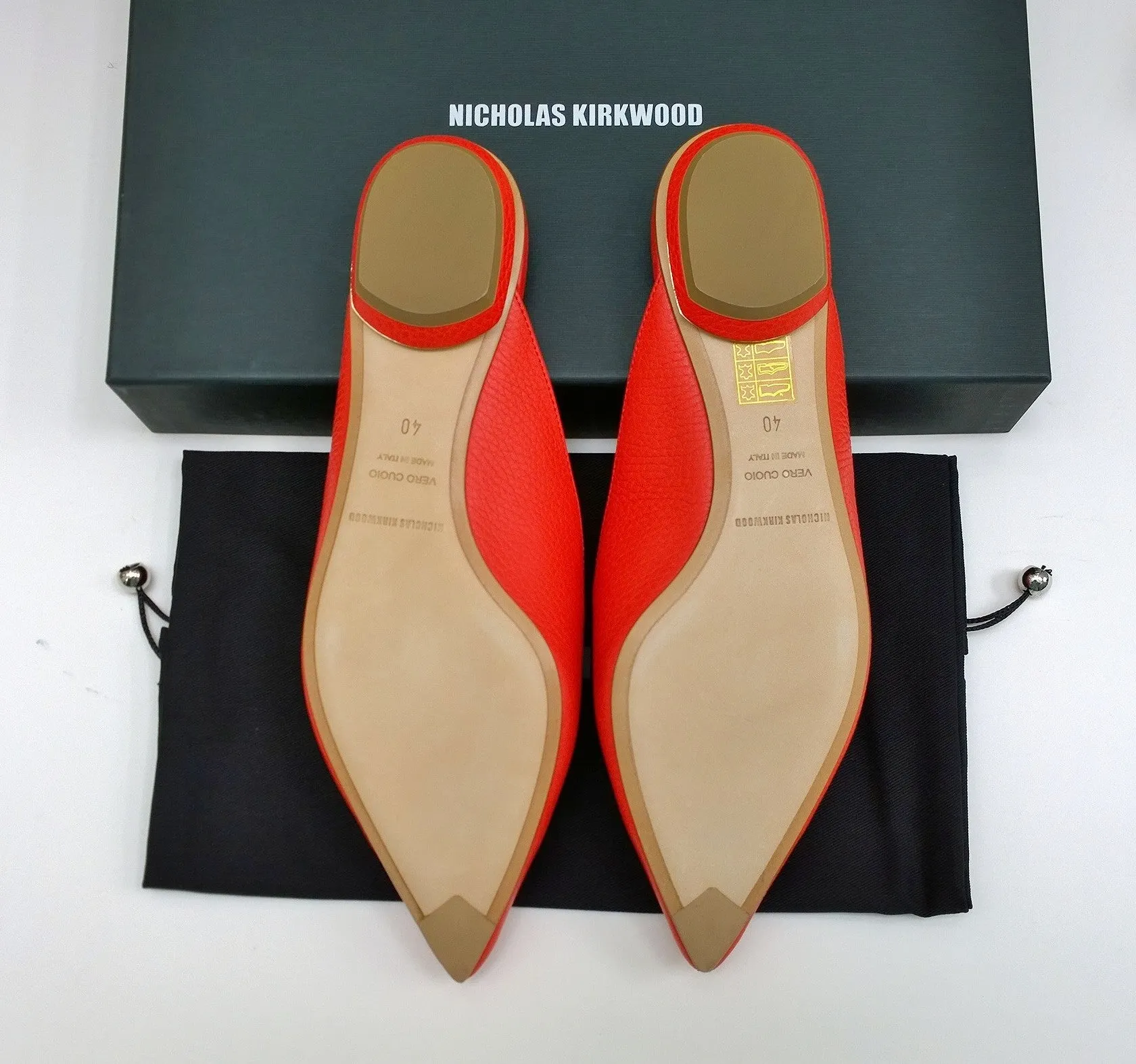 Nicholas Kirkwood Beya Slides in Poppy Red Leather Flats Slippers