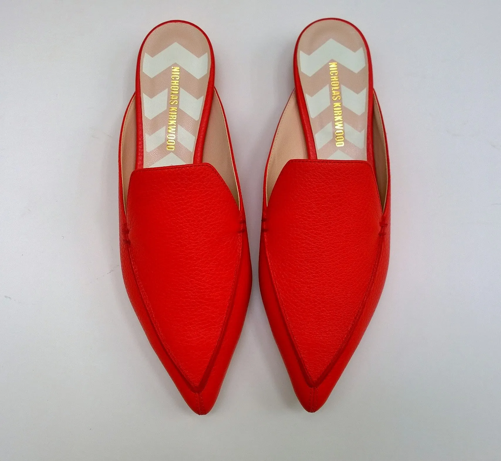 Nicholas Kirkwood Beya Slides in Poppy Red Leather Flats Slippers