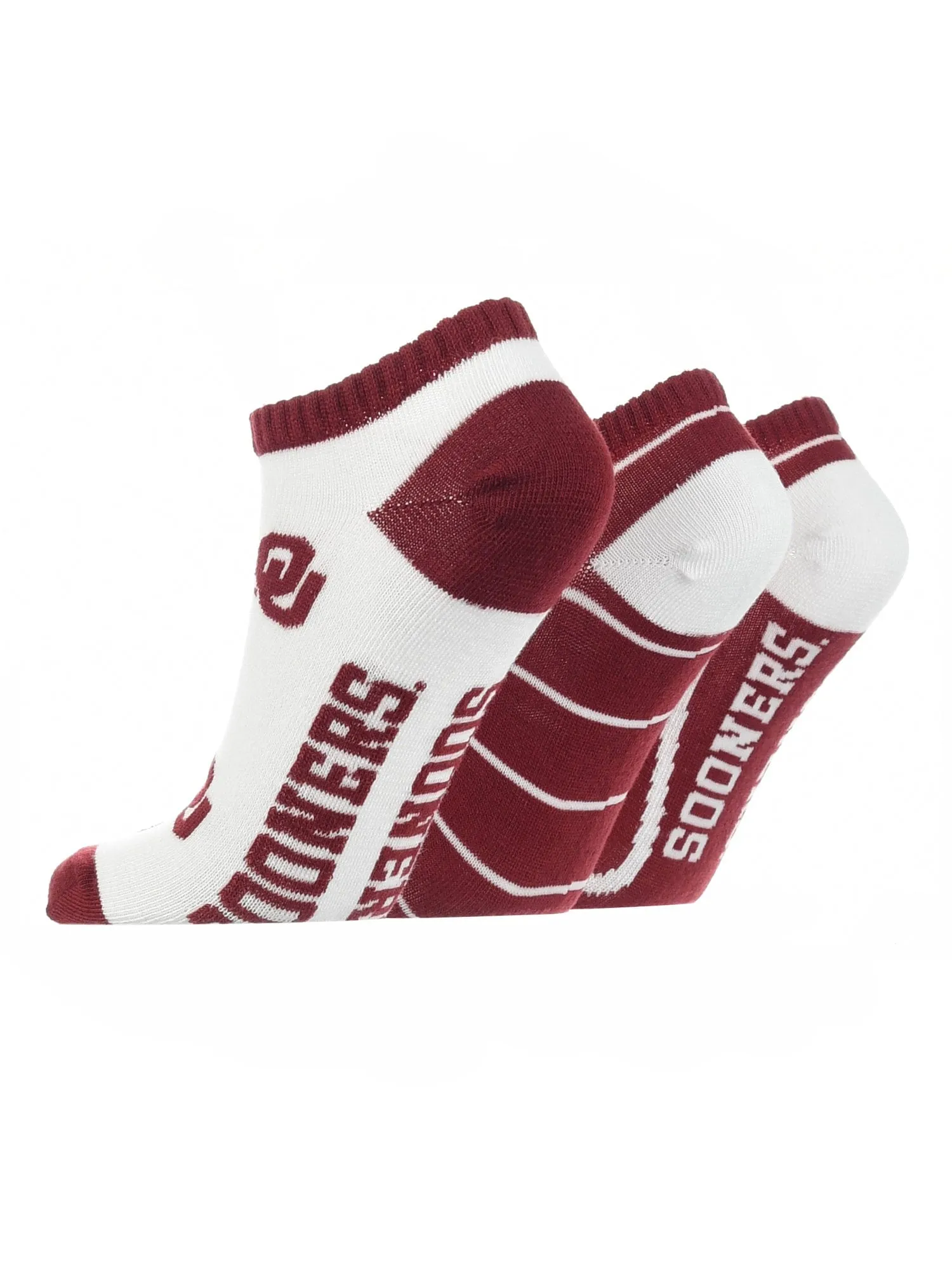 Oklahoma Sooners No Show Socks Full Field 3 Pack