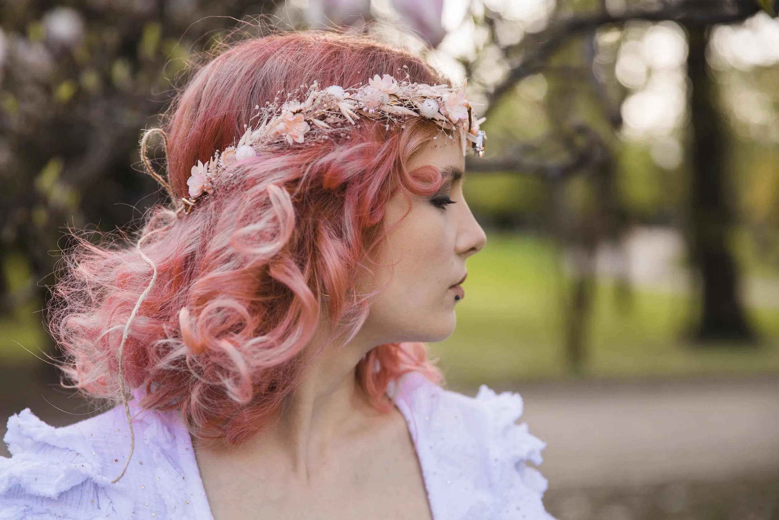 Peach flower elf tiara Bridal elven hair flowers Elegant apricot tiara Flower crown Fairytale wedding tiara Elf wedding Handmade Magaela