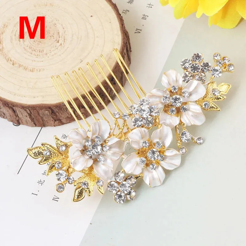 Pearl Crystal Wedding Hair Combs Tiara For Bride Rhinestone Flower Hairpins Bridal Headpiece Jewelry Hair Ornaments Accessories