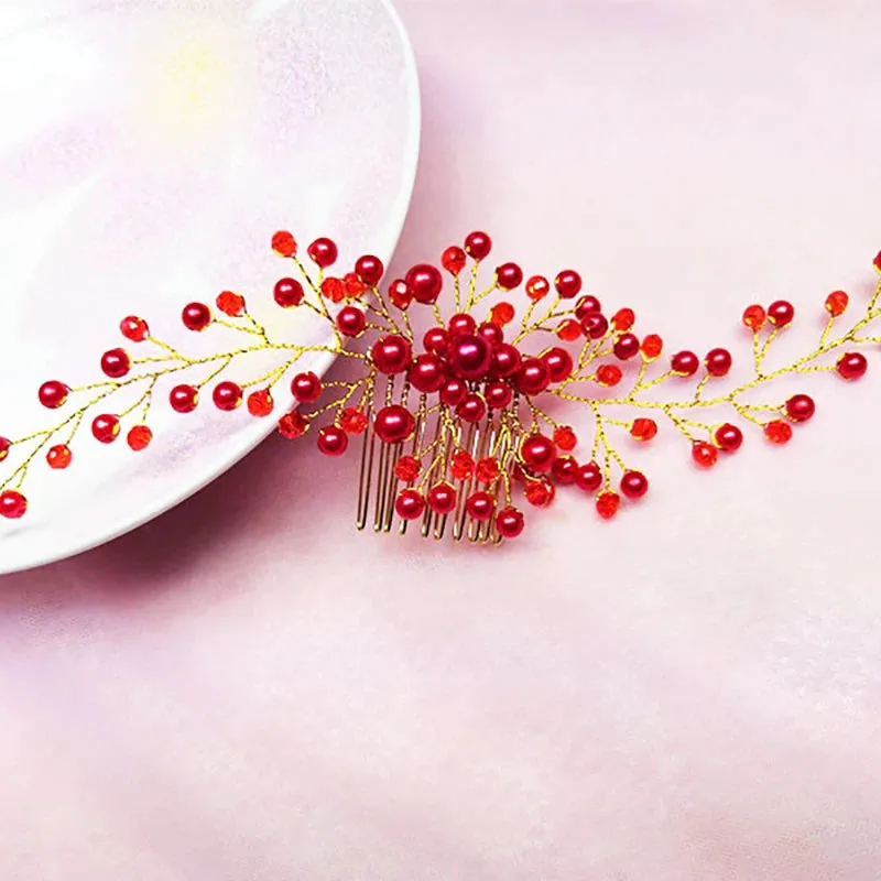 Pearl Crystal Wedding Hair Combs Tiara For Bride Rhinestone Flower Hairpins Bridal Headpiece Jewelry Hair Ornaments Accessories