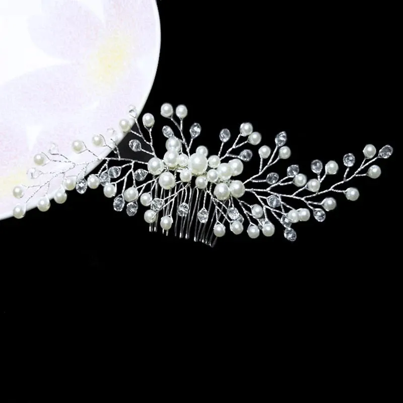 Pearl Crystal Wedding Hair Combs Tiara For Bride Rhinestone Flower Hairpins Bridal Headpiece Jewelry Hair Ornaments Accessories