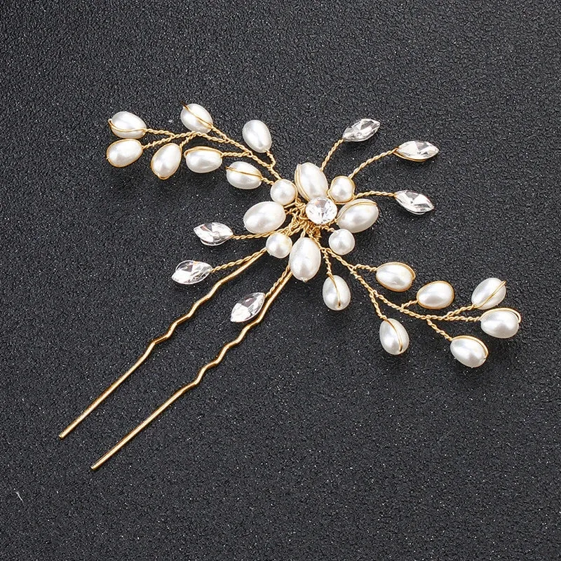 Pearl Crystal Wedding Hair Combs Tiara For Bride Rhinestone Flower Hairpins Bridal Headpiece Jewelry Hair Ornaments Accessories