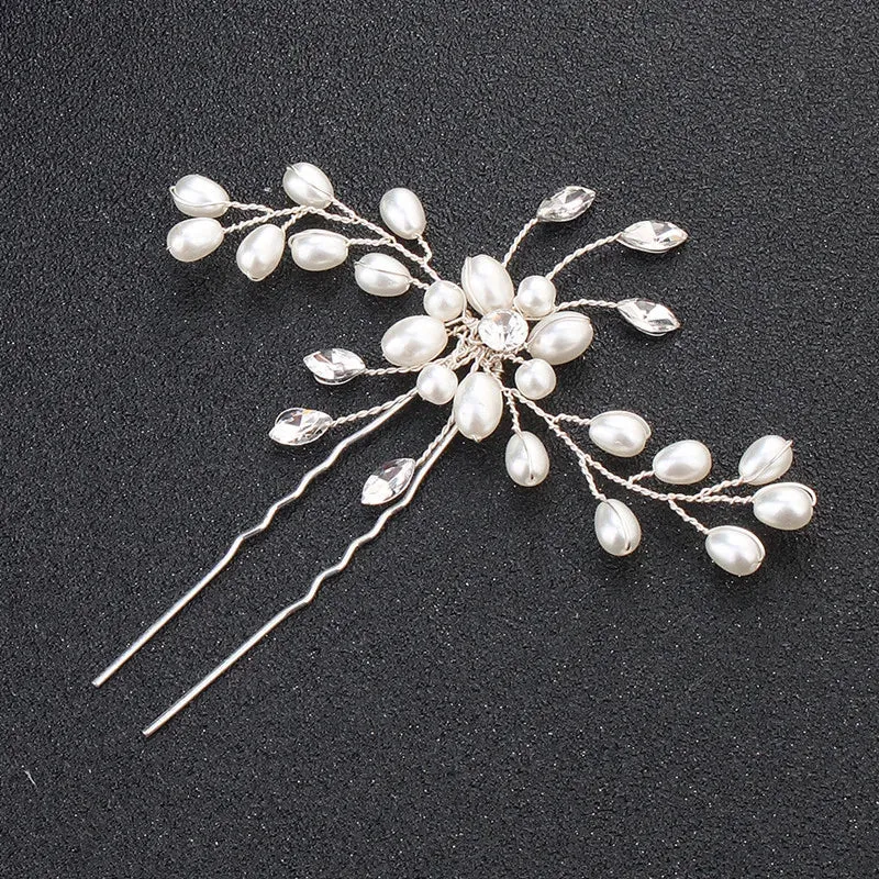 Pearl Crystal Wedding Hair Combs Tiara For Bride Rhinestone Flower Hairpins Bridal Headpiece Jewelry Hair Ornaments Accessories