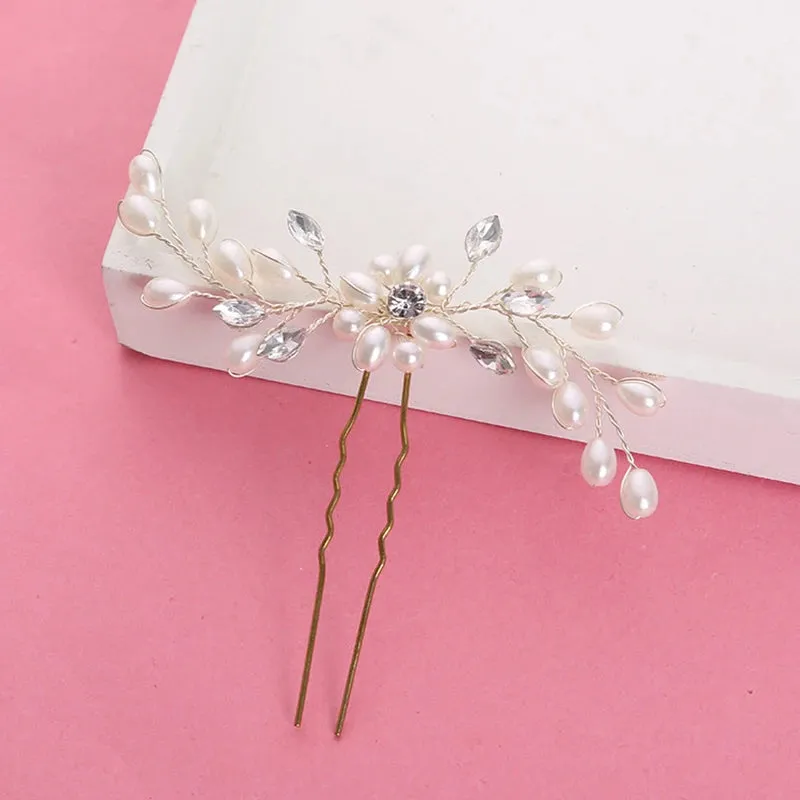 Pearl Crystal Wedding Hair Combs Tiara For Bride Rhinestone Flower Hairpins Bridal Headpiece Jewelry Hair Ornaments Accessories