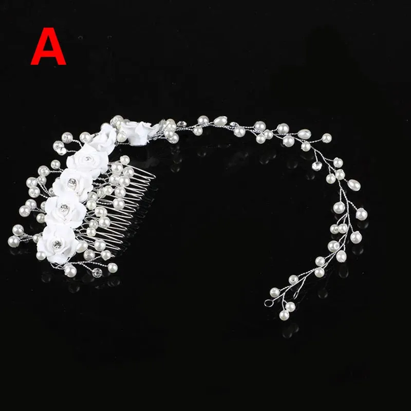 Pearl Crystal Wedding Hair Combs Tiara For Bride Rhinestone Flower Hairpins Bridal Headpiece Jewelry Hair Ornaments Accessories