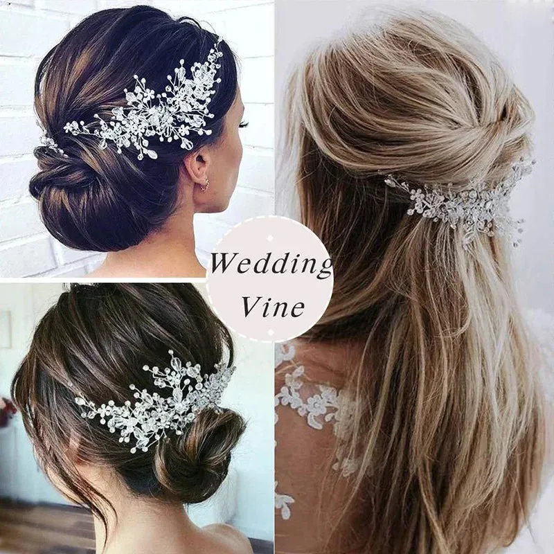 Pearl Crystal Wedding Hair Combs Tiara For Bride Rhinestone Flower Hairpins Bridal Headpiece Jewelry Hair Ornaments Accessories