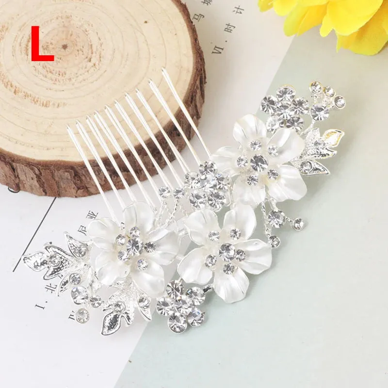 Pearl Crystal Wedding Hair Combs Tiara For Bride Rhinestone Flower Hairpins Bridal Headpiece Jewelry Hair Ornaments Accessories