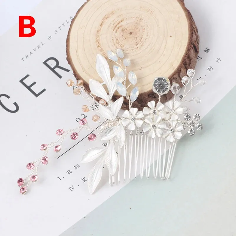 Pearl Crystal Wedding Hair Combs Tiara For Bride Rhinestone Flower Hairpins Bridal Headpiece Jewelry Hair Ornaments Accessories