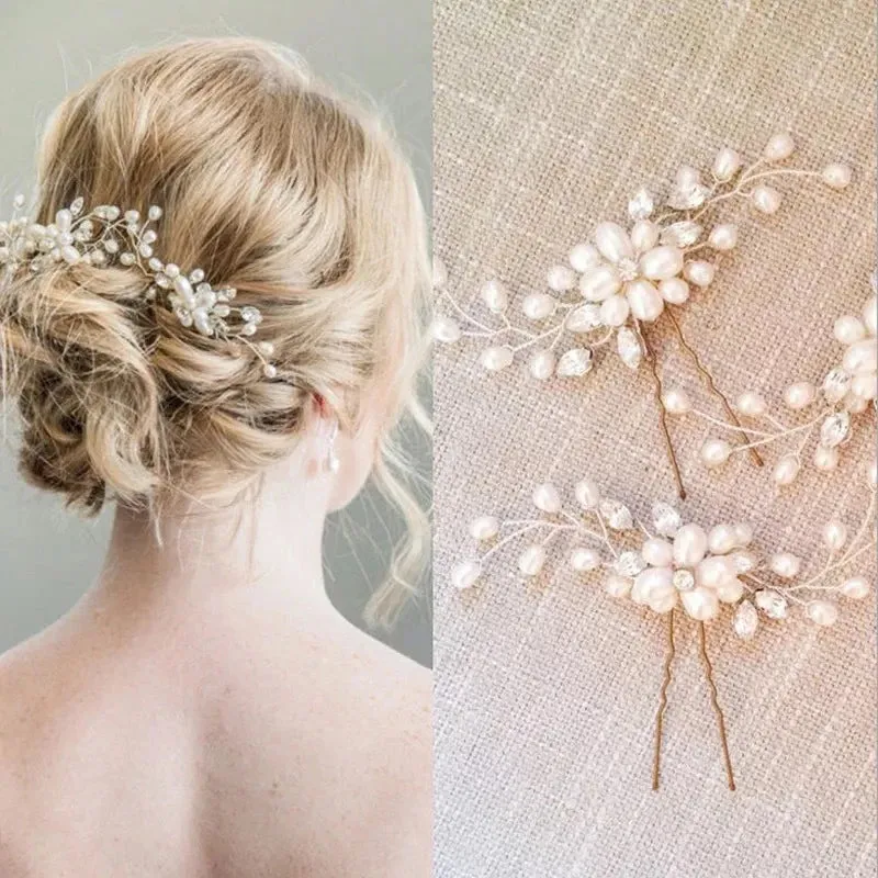 Pearl Crystal Wedding Hair Combs Tiara For Bride Rhinestone Flower Hairpins Bridal Headpiece Jewelry Hair Ornaments Accessories