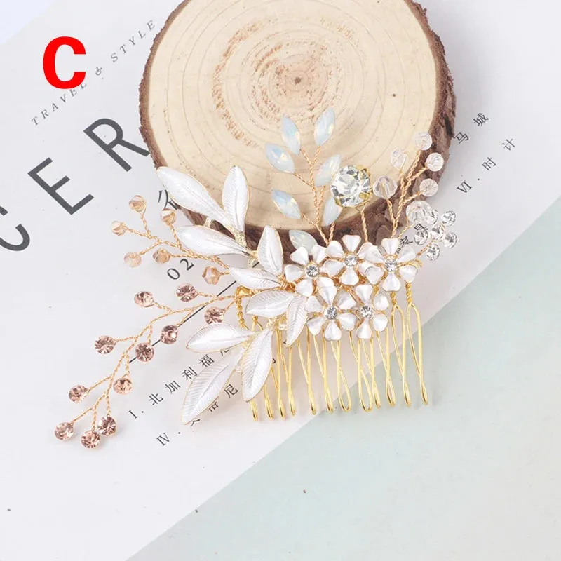 Pearl Crystal Wedding Hair Combs Tiara For Bride Rhinestone Flower Hairpins Bridal Headpiece Jewelry Hair Ornaments Accessories