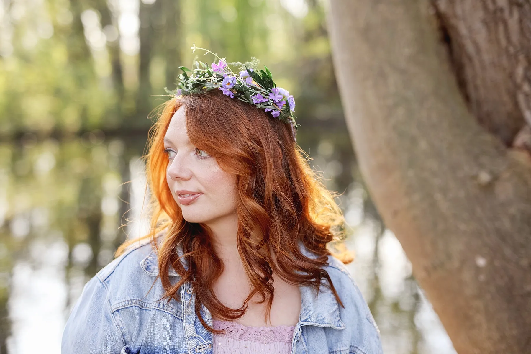 Purple bridal flower wreath Natural blumenkranz Wedding hair flowers Violet and green headpiece 2021 bridal inspiration Magaela Meadow