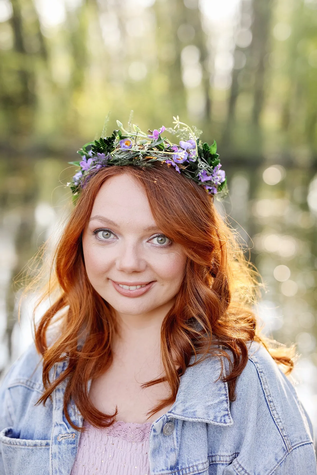 Purple bridal flower wreath Natural blumenkranz Wedding hair flowers Violet and green headpiece 2021 bridal inspiration Magaela Meadow