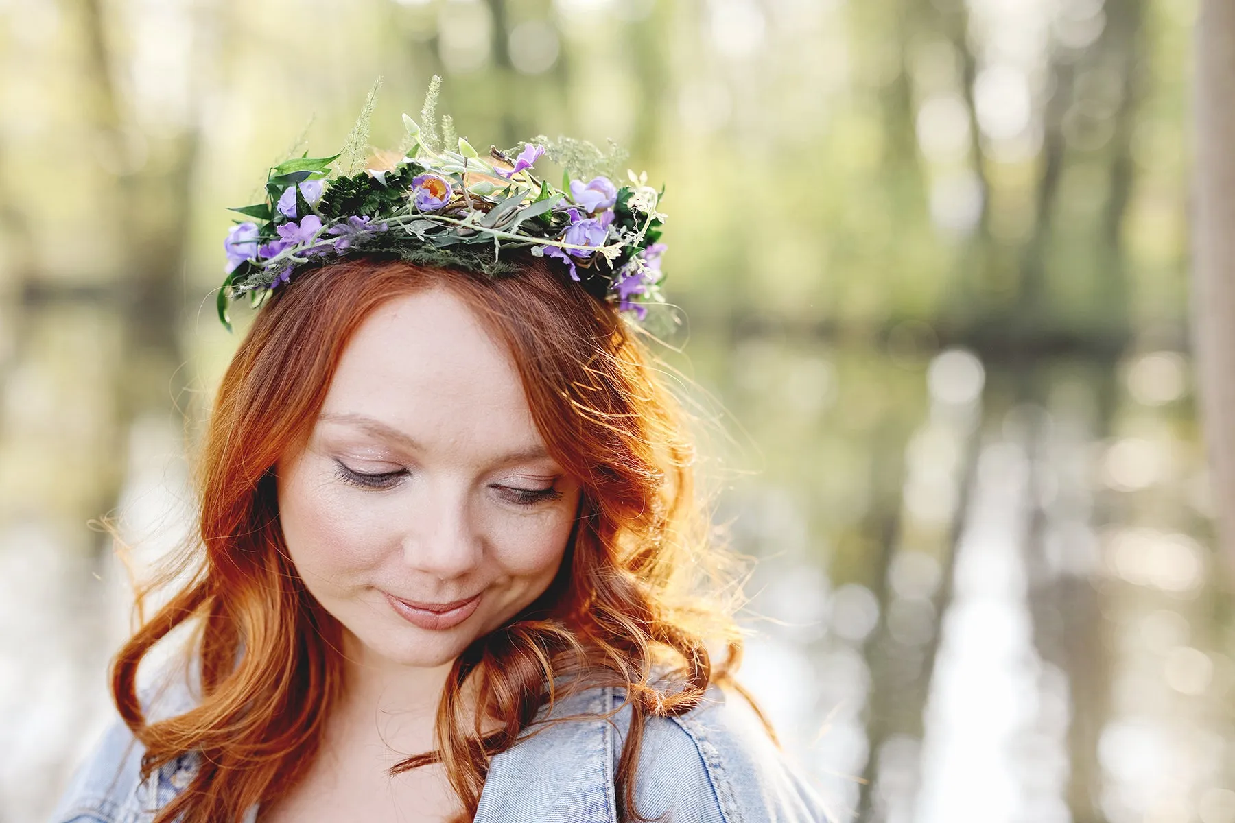 Purple bridal flower wreath Natural blumenkranz Wedding hair flowers Violet and green headpiece 2021 bridal inspiration Magaela Meadow